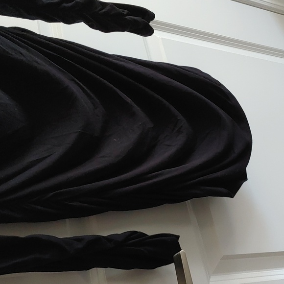 Marciano US L Drape Neck Long Sleeve Body Fitting Black Dress - Picture 4 of 7